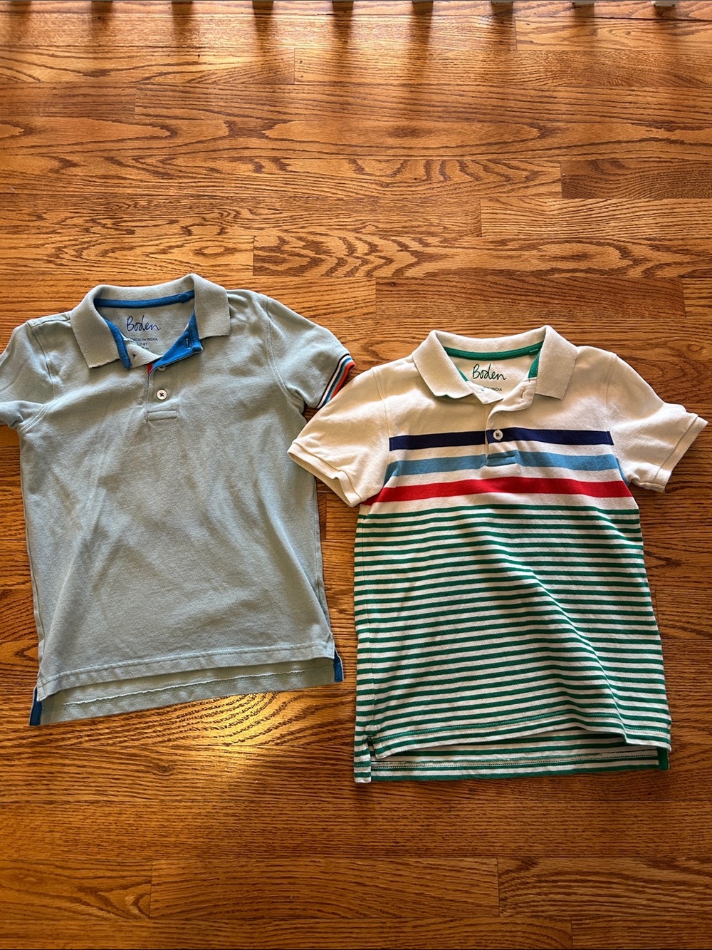 Lot of 2 Boden Kids Polo Set - Light Blue Solid & White Multi-Striped, size 7-8